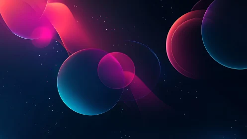 Neon orbs drift through cosmic gradients in deep space.