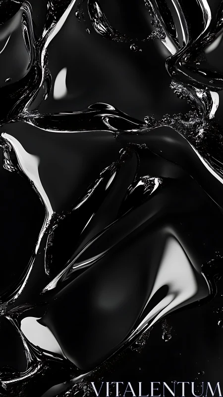 Liquid black chrome folds flow in dramatic glossy motion
