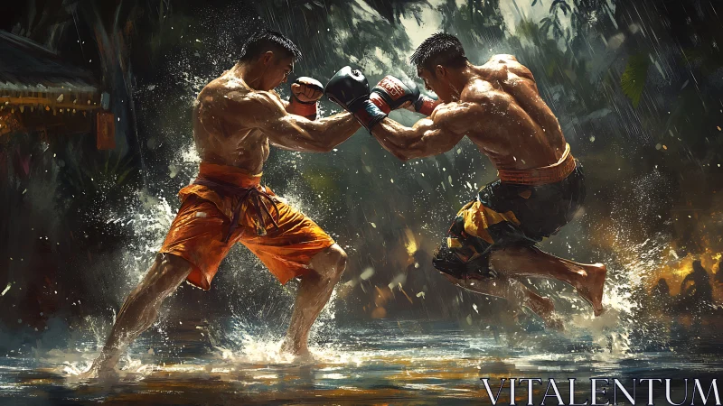 Martial Arts Combat Rain Sequence Digital Rendering.