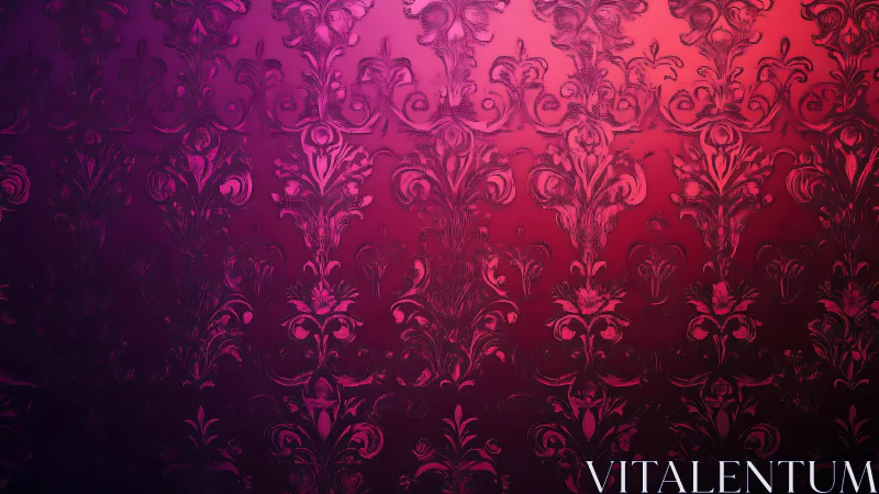 Ornamental damask pattern in pink and purple gradient.