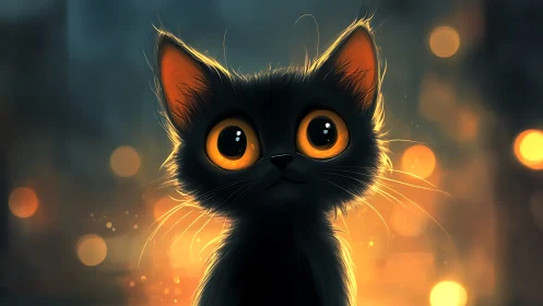 Golden-Eyed Kitten in the Warm Glow.