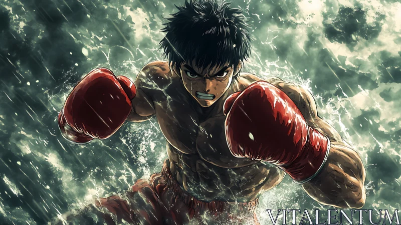 Boxer in Dynamic Combat Stance with Red Gloves