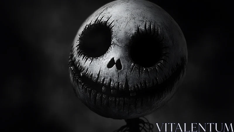 Charming skeletal grin glows softly in the shadowy dark