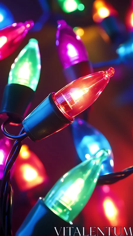 Macro close-up captures colorful LED holiday string lights