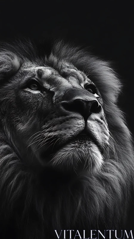 Monochrome lion portrait emphasizes dramatic rim lighting and form