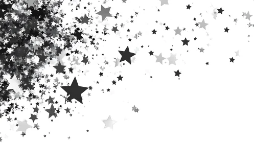Shimmering monochrome star confetti drifts across white space