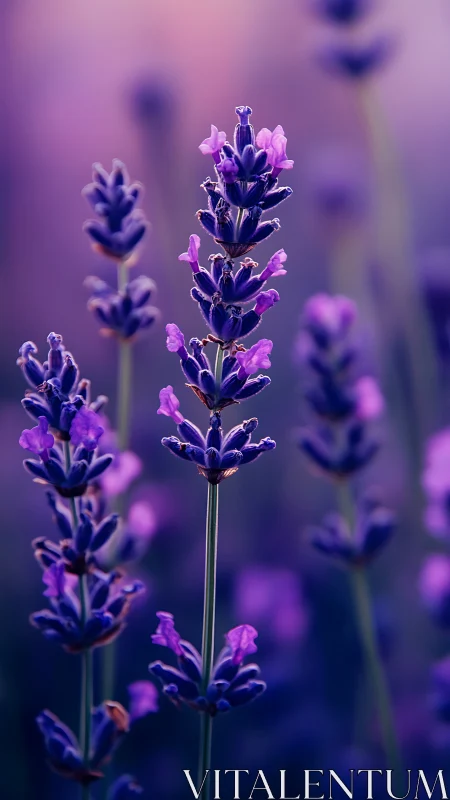 Purple Lavender Blooms in Soft Focus Garden Light.