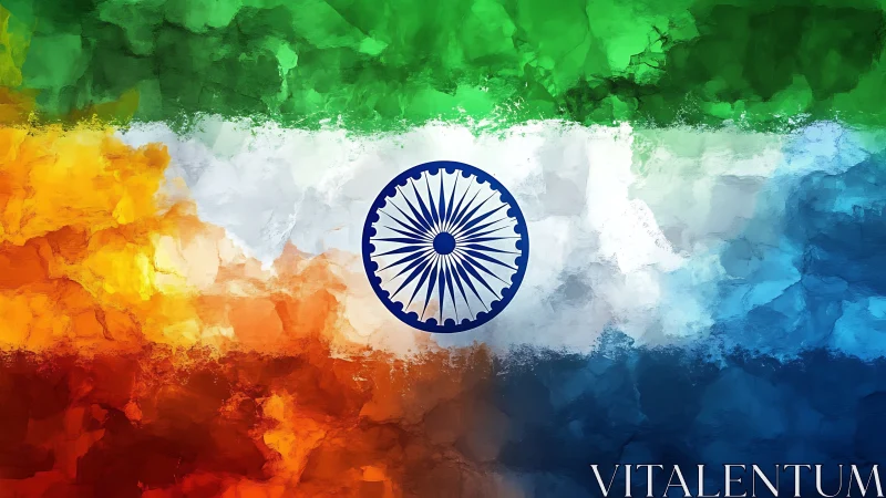 Indian tricolor flag in textured digital painting style.