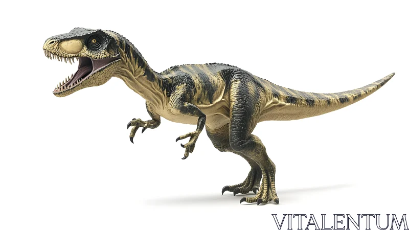 Realistic dinosaur model of a roaring Velociraptor in motion.