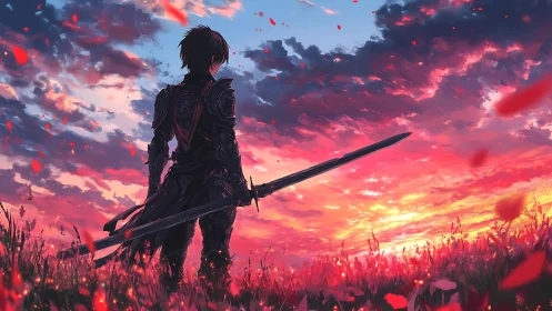 Sword-bearer drinks in the burning sky before battle