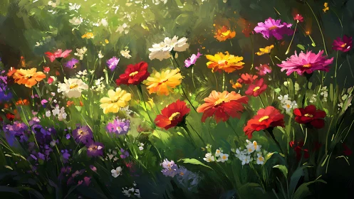 Vibrant Garden Blooms in Radiant Sunlit Splendor
