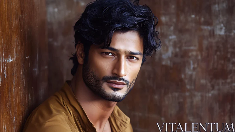 Photorealistic portrait of man with wavy hair and beard.