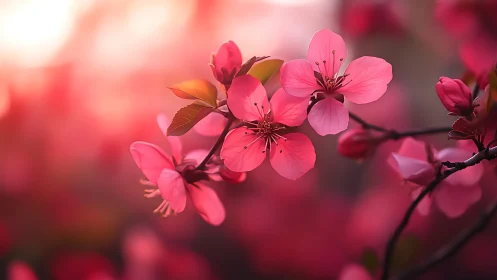 Pink Cherry Blossoms with Backlighting and Shallow Depth of Field