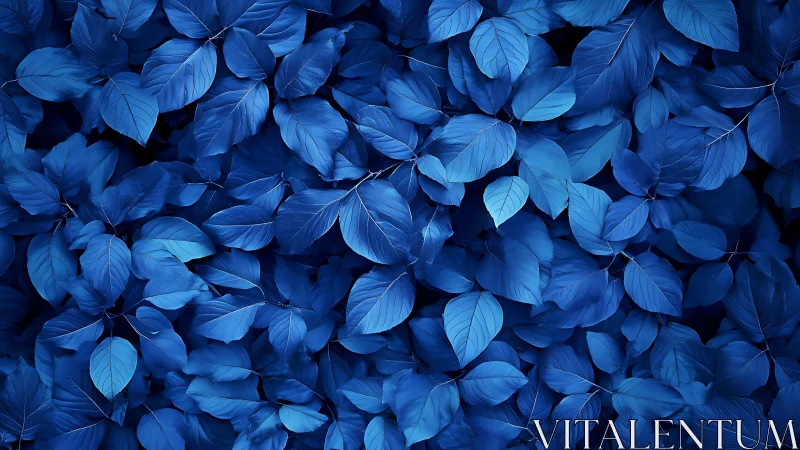 Monochrome cobalt foliage pattern with layered leaf textures.