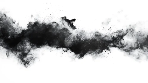 Monochrome ink cloud stretching across negative white field.