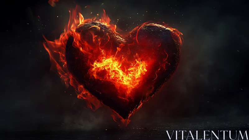 Incandescent Heart Form Engulfed in Dynamic Combustion.