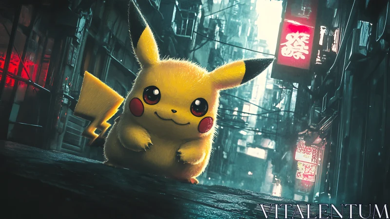 Electric creature in neon alley with cinematic depth.