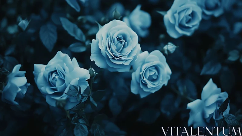 Twilight Garden: Blue Roses Blooming in Midnight Dreams