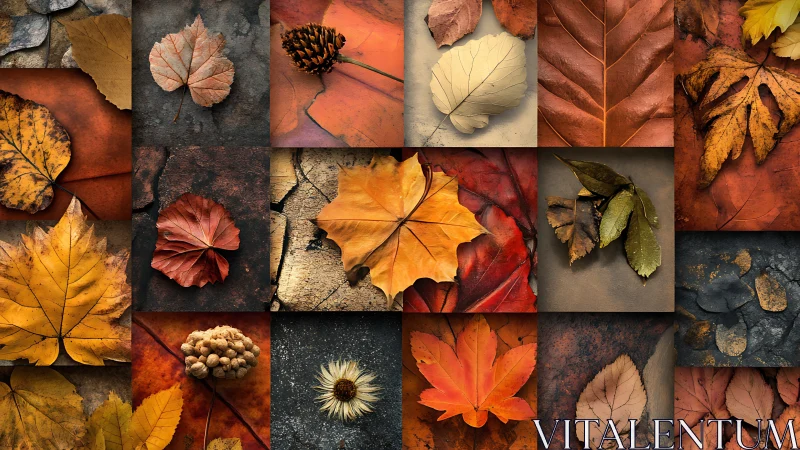 Autumn leaf collage forms textured seasonal pattern grid