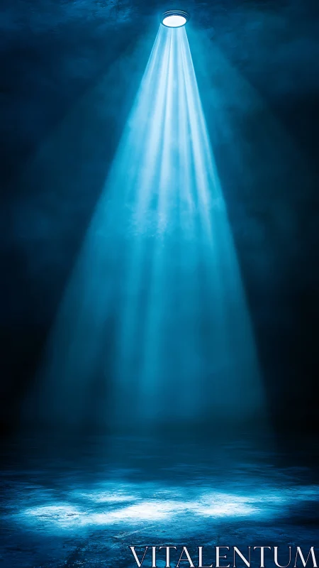 Colimated blue volumetric spotlight in atmospheric void.
