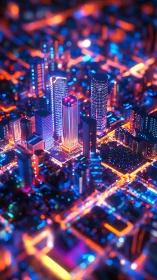 Neon micro-city skyline under futuristic night glow.