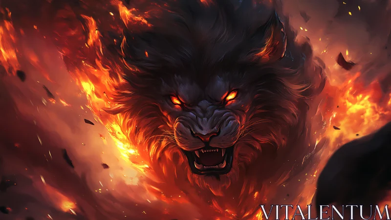 Volumetric inferno lion manifestation with emissive optics.