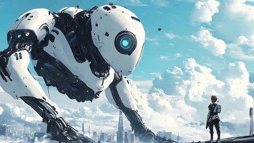 Skyline sentry and lone pilot meet above the waking city.