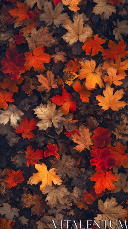 Autumn maple leaves carpet forming rich seasonal tapestry.