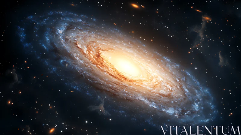 Spiral galaxy core blazing amid deep cosmic dust clouds.