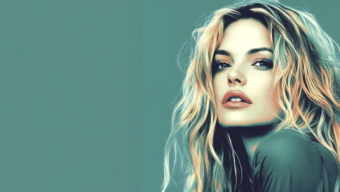 Teal whisper muse with windswept hair and fearless gaze.