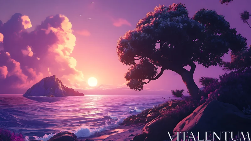 Sunset Island Paradise: Tropical Dreamscape with Golden Hour Luminescence.