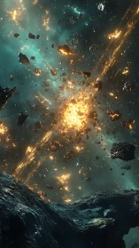 Stellar Shrapnel Waltz amid a Cracking Emerald Void.