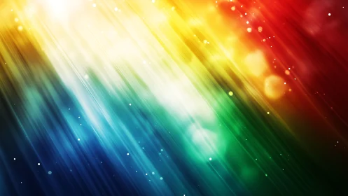 Abstract rainbow light streaks with bokeh effects, digital art style.