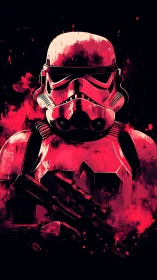 Galactic trooper portrait in neon magenta splatter style.