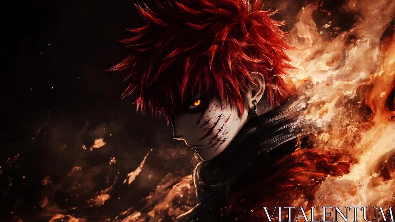 Scorched rebel with ember eyes haunting the burning dusk.