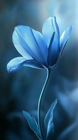 Blue Tulip Bloom Against Blurred Blue Background