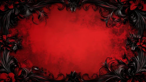 Red grunge background frames dark floral scrollwork corners