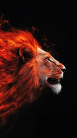 Fiery lion profile blazes with power against dark void