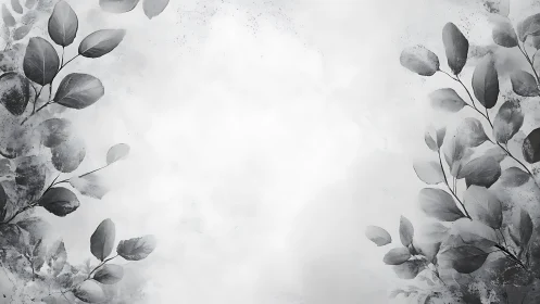 Monochrome leaf border background with empty center space.