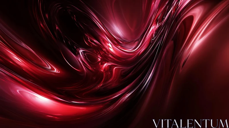 Abstract Red Metallic Swirl Digital Art with Glossy Finish.