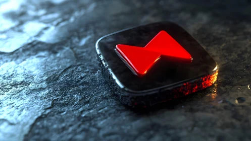 3D Red Play Button Icon on Stone Surface, Futuristic Style.