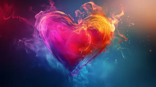 Neon Fire Heart Abstract.