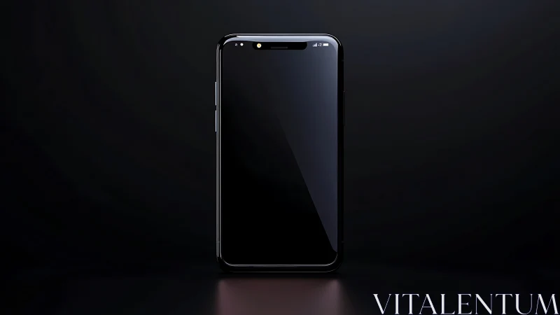 Black smartphone with blank screen on dark studio background.