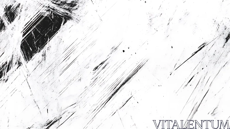 Diagonal black scratch textures slice across a stark white field