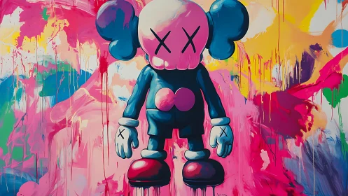 Street pop character on neon graffiti drip canvas.