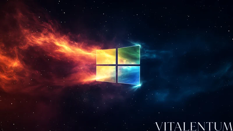 Windows logo with nebula color trails in deep space field.