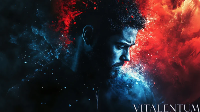 Digital painting portrait with dual-tone explosive dispersion.