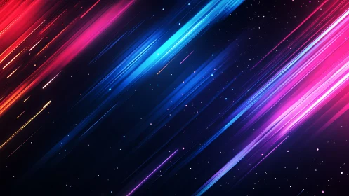 Neon diagonal light streaks cut across deep cosmic night sky