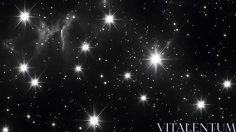 Stellar cluster in monochrome deep-space starfield study.