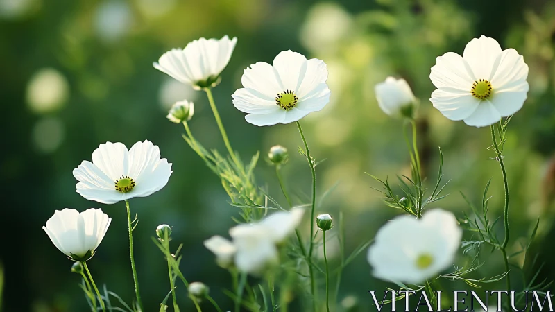 Ivory Cosmos Dancers Sway in Emerald Meadow Breeze